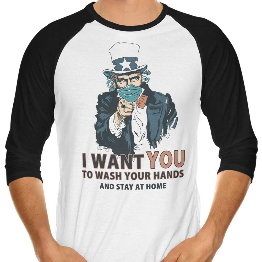 3/4 Sleeve Raglan T-Shirt with 'Wash Your Hands' Print