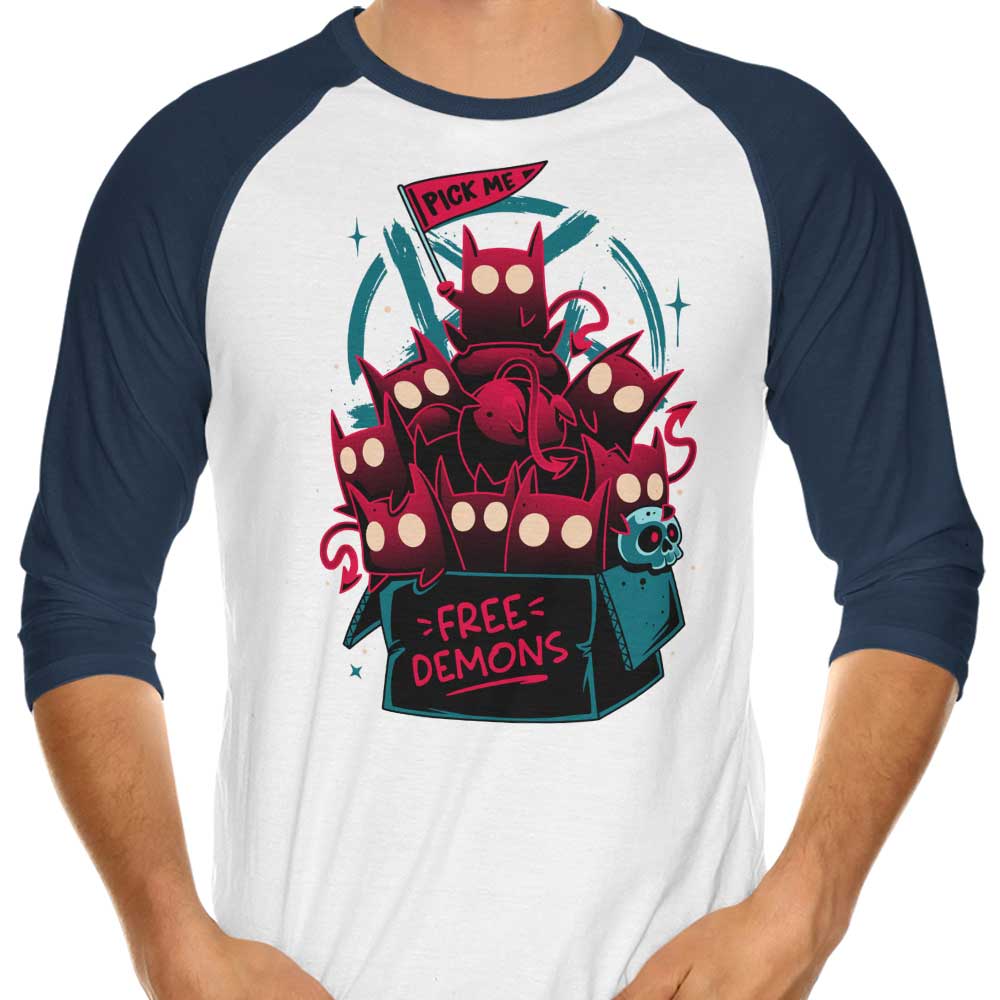 Free Demons 3/4 Sleeve Raglan Style T-Shirt for Fashion Lovers