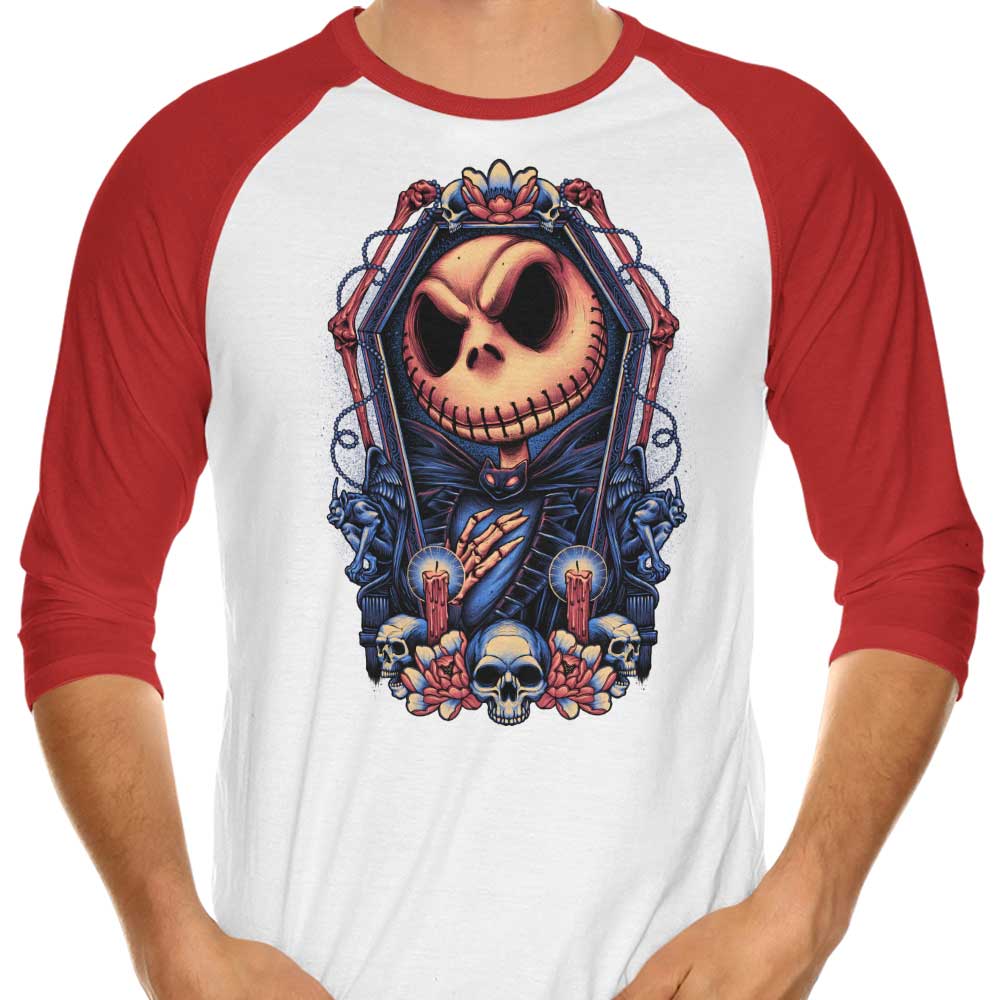 3/4 Sleeve Raglan T-Shirt Featuring the Framed Pumpkin King Design