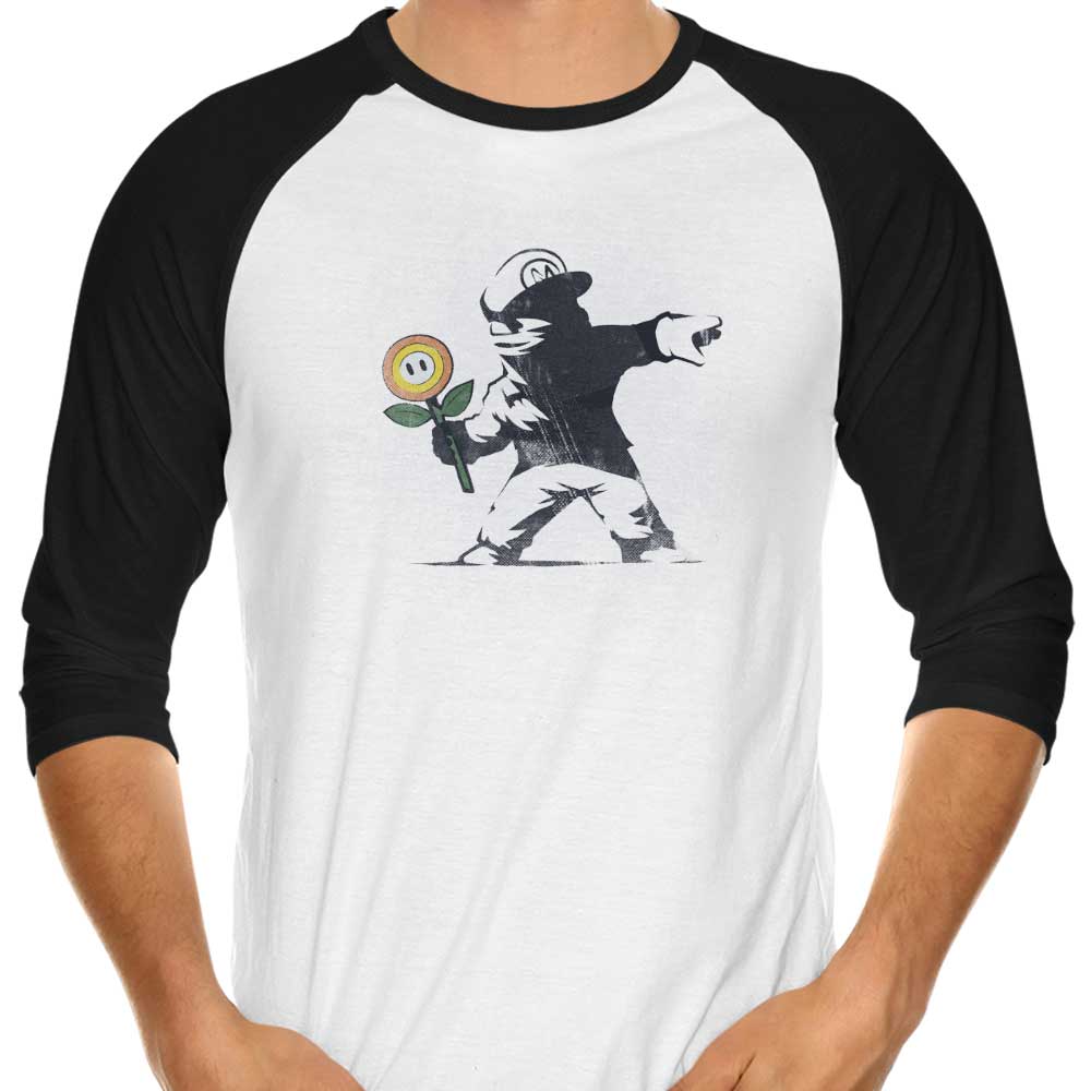 Naolito Banksy Flower Design 3/4 Sleeve Raglan Style T-Shirt for Fashion Lovers