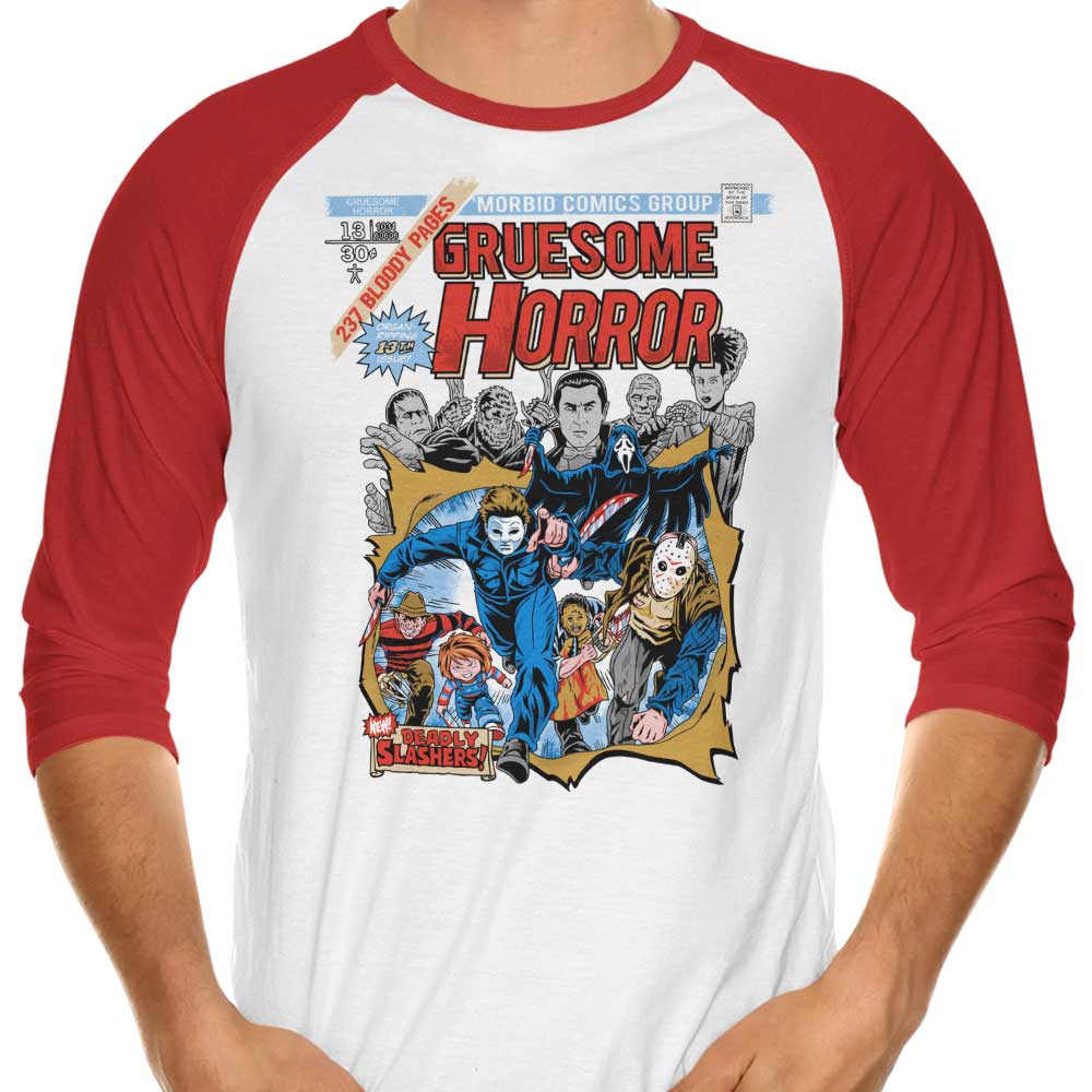 Scary Gruesome Horror 3/4 Sleeve Raglan Style T-Shirt