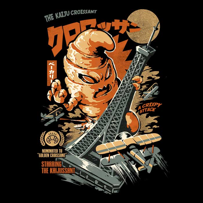 The Kaiju Croissant 3/4 Sleeve Raglan Style Men's and Women's T-Shirt