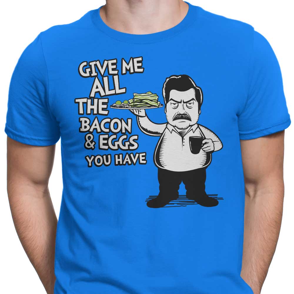 Tom Trager's Men's Bacon and Eggs T-Shirts in Various Sizes
