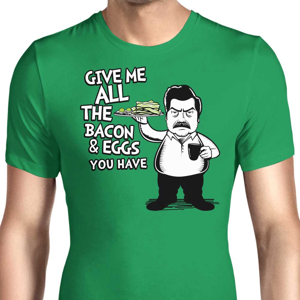 Tom Trager's Men's Bacon and Eggs T-Shirts in Various Sizes