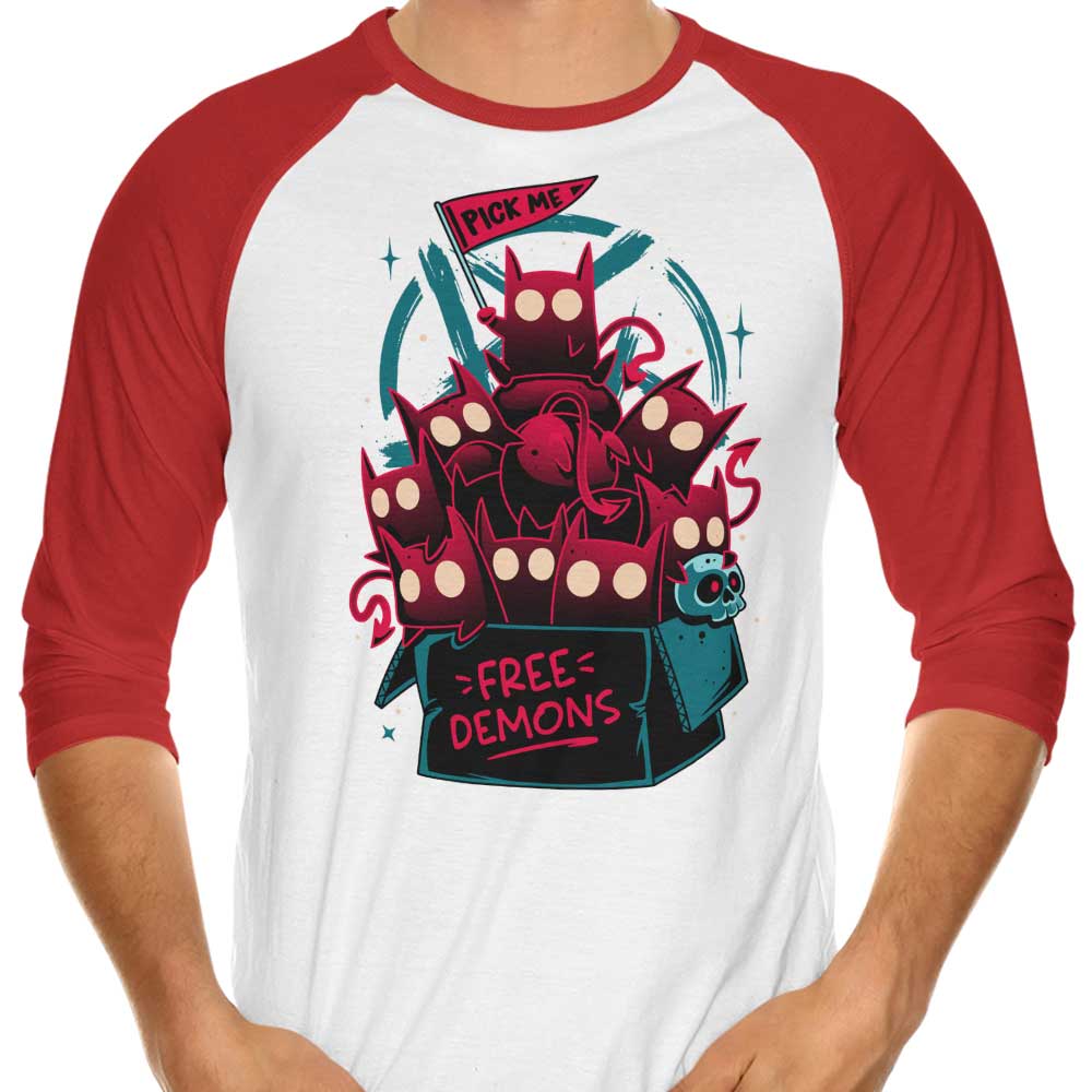Free Demons 3/4 Sleeve Raglan Style T-Shirt for Fashion Lovers