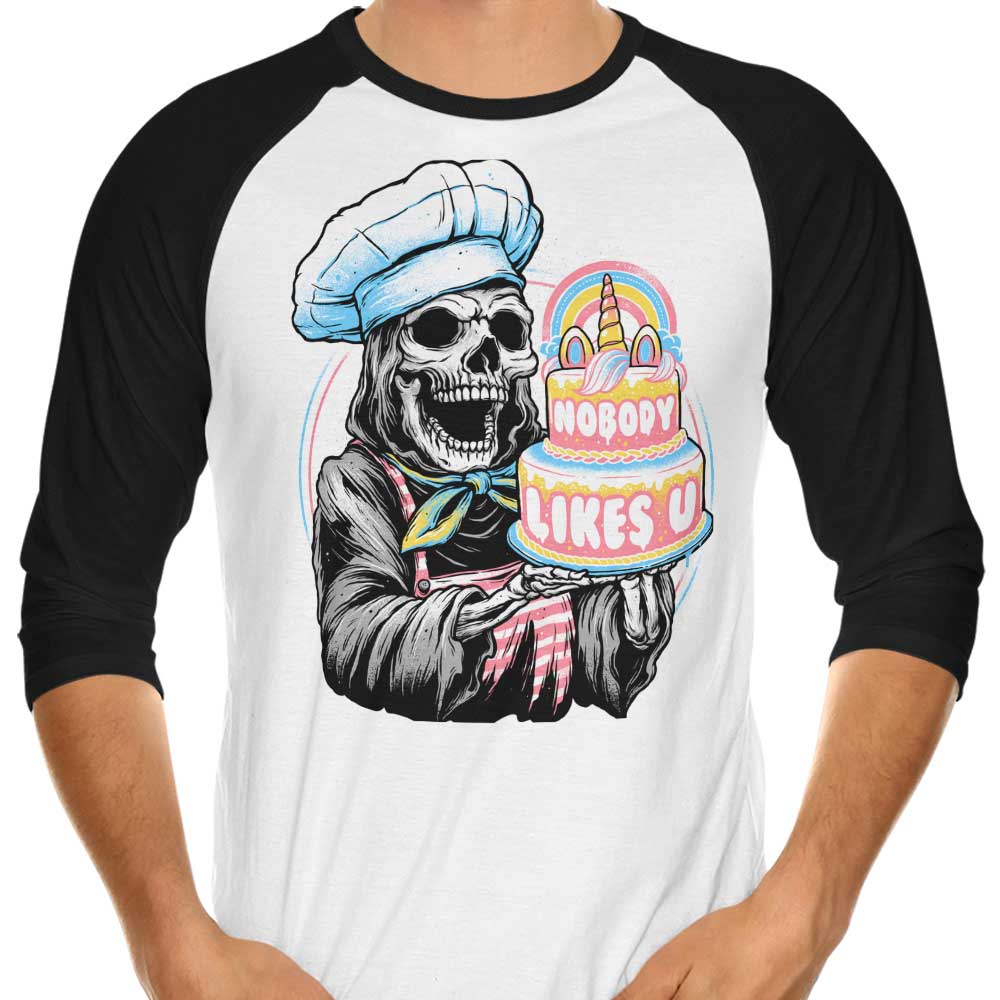 Doom Cake 3/4 Sleeve Raglan Style T-Shirt for Trendy Look