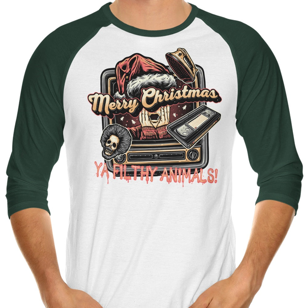 Stylish 3/4 Sleeve Raglan T-Shirt - Ya Filthy Animals Design