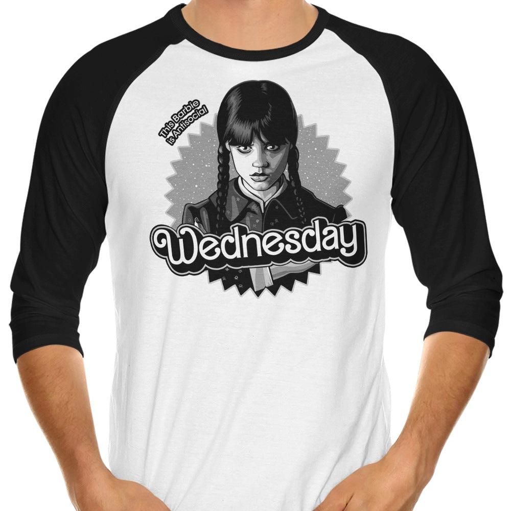 3/4 Sleeve Raglan T-Shirt with Antisocial Doll Design