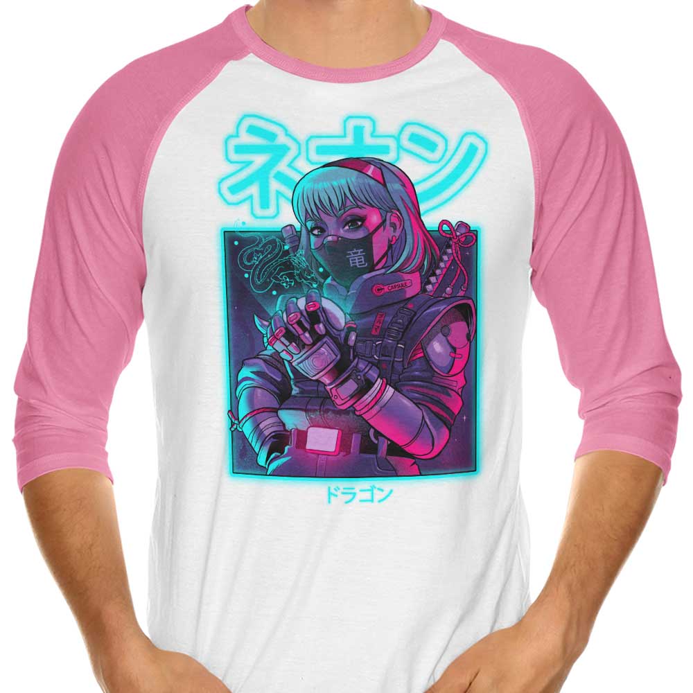 Stylish Neon Dragon Design 3/4 Sleeve Raglan Men's T-Shirt