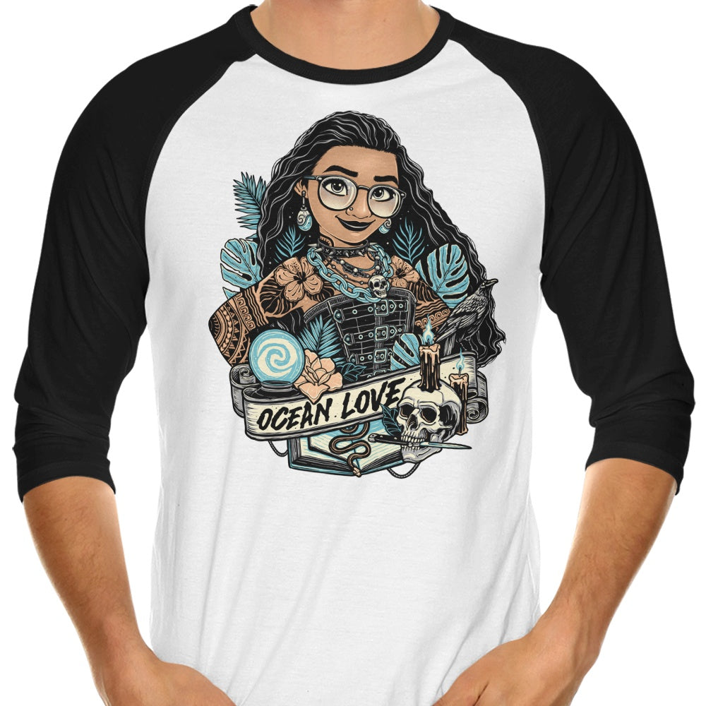 Ocean Love Themed 3/4 Sleeve Raglan Style T-Shirt for Fashion Lovers