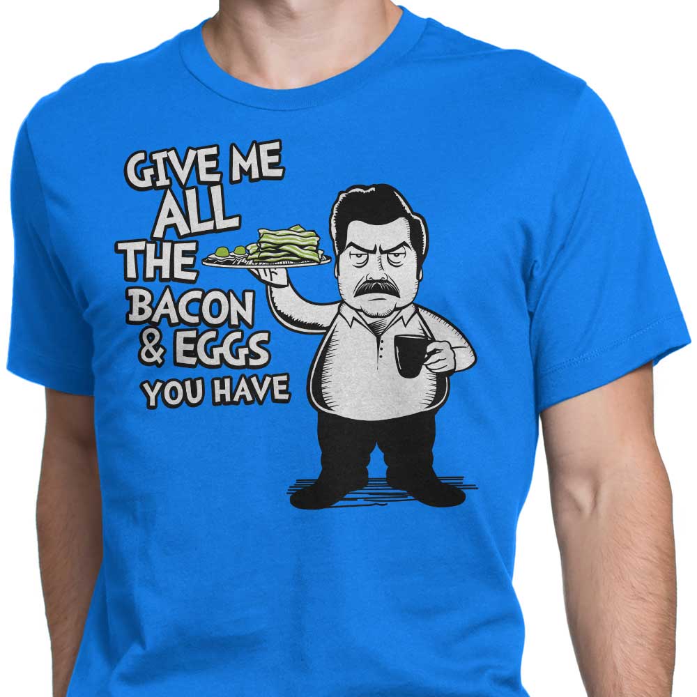 Tom Trager's Men's Bacon and Eggs T-Shirts in Various Sizes