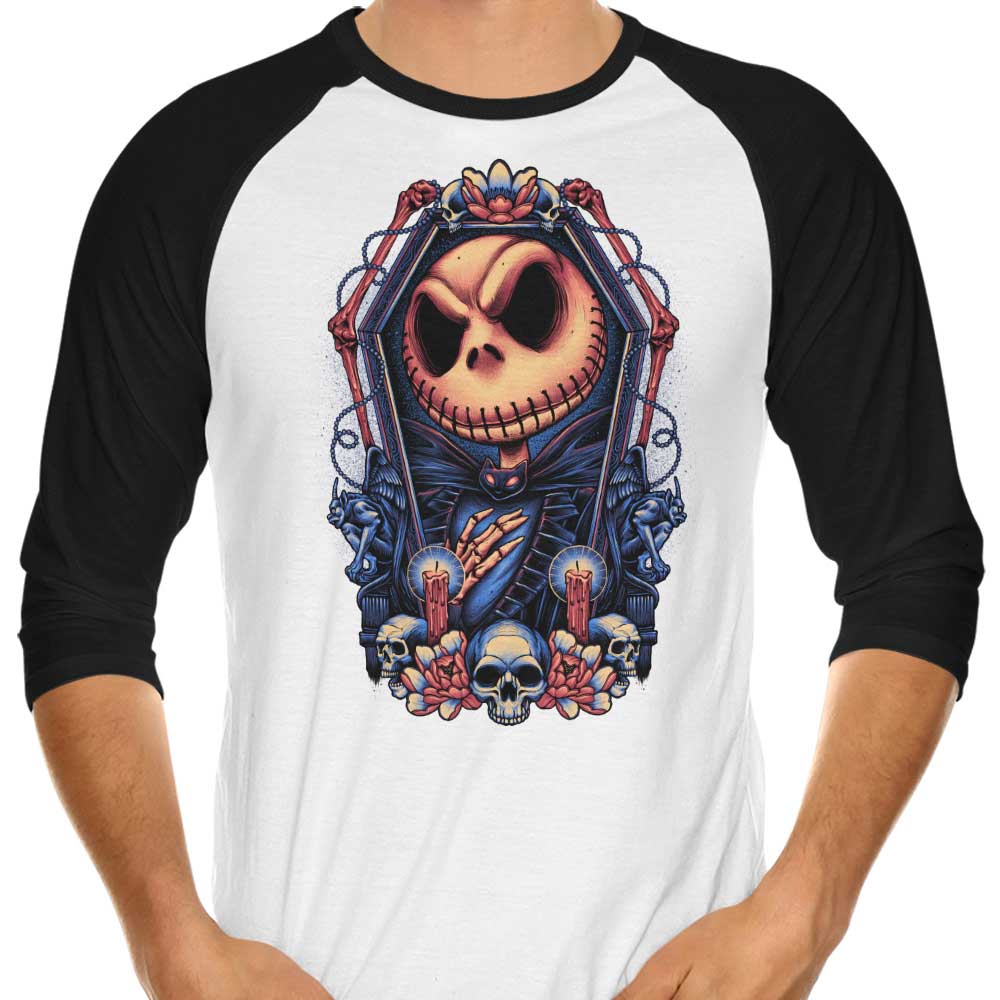 3/4 Sleeve Raglan T-Shirt Featuring the Framed Pumpkin King Design
