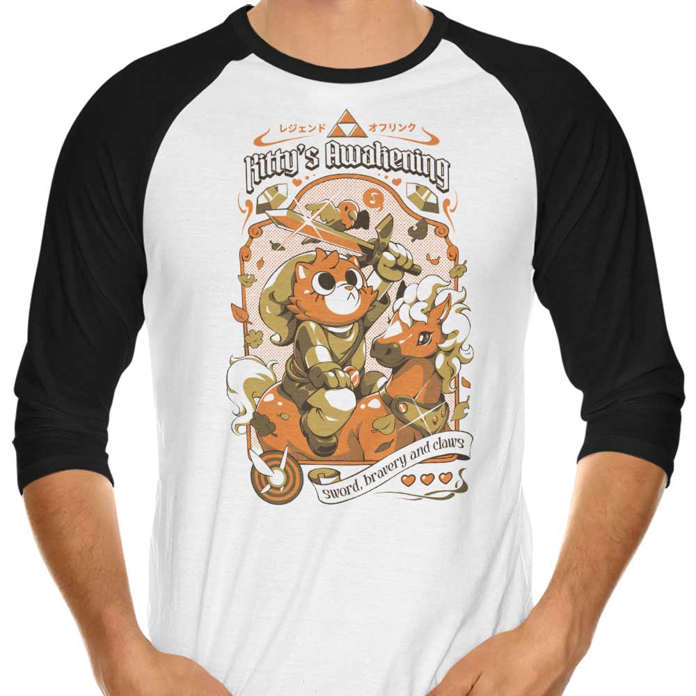 Ilustrata's Kitty's Awakening 3/4 Sleeve Raglan Stylish T-Shirt