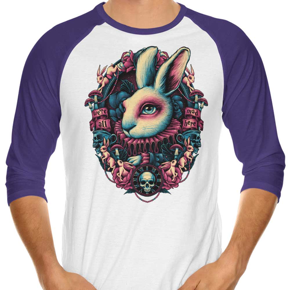 Glitchygorilla's 'Follow the White Rabbit' 3/4 Sleeve Raglan Style T-Shirt for Trendy Wear