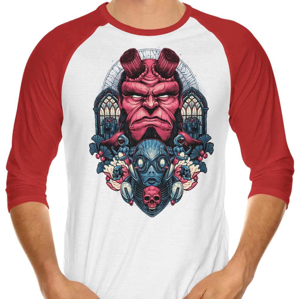 Stylish 3/4 Sleeve Raglan T-Shirt with Fire and Water Design