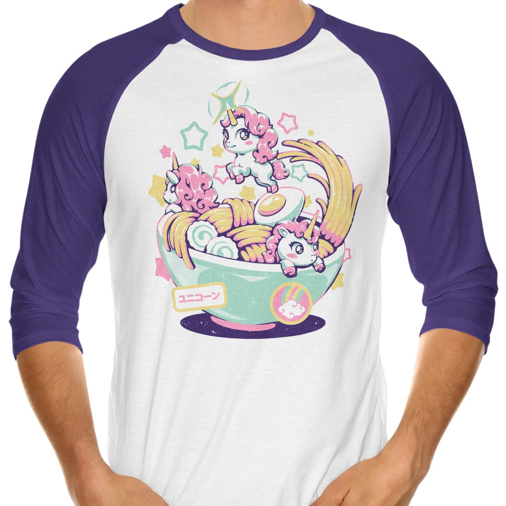 3/4 Sleeve Raglan Style Unicorn Bowl Graphic T-Shirt