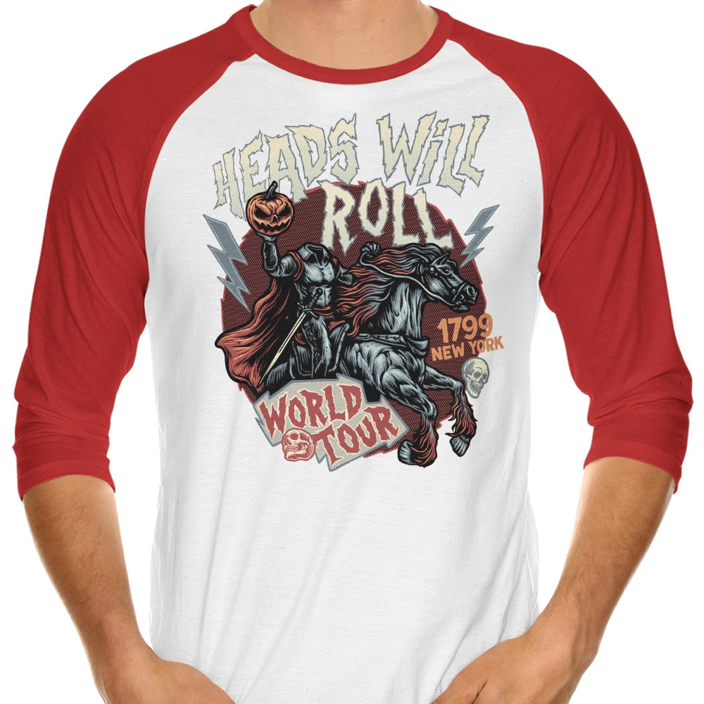 Eye - Catching 3/4 Sleeve Raglan 'Heads Will Roll' T - Shirt