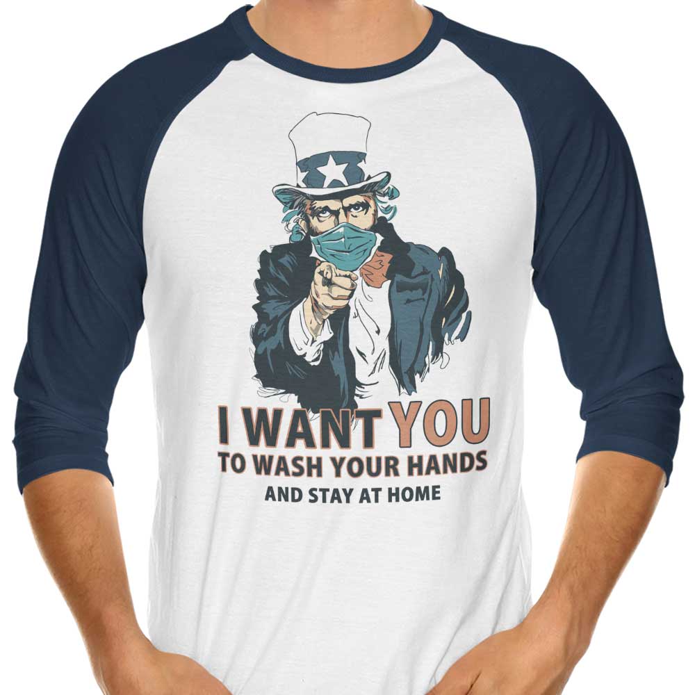 3/4 Sleeve Raglan T-Shirt with 'Wash Your Hands' Print