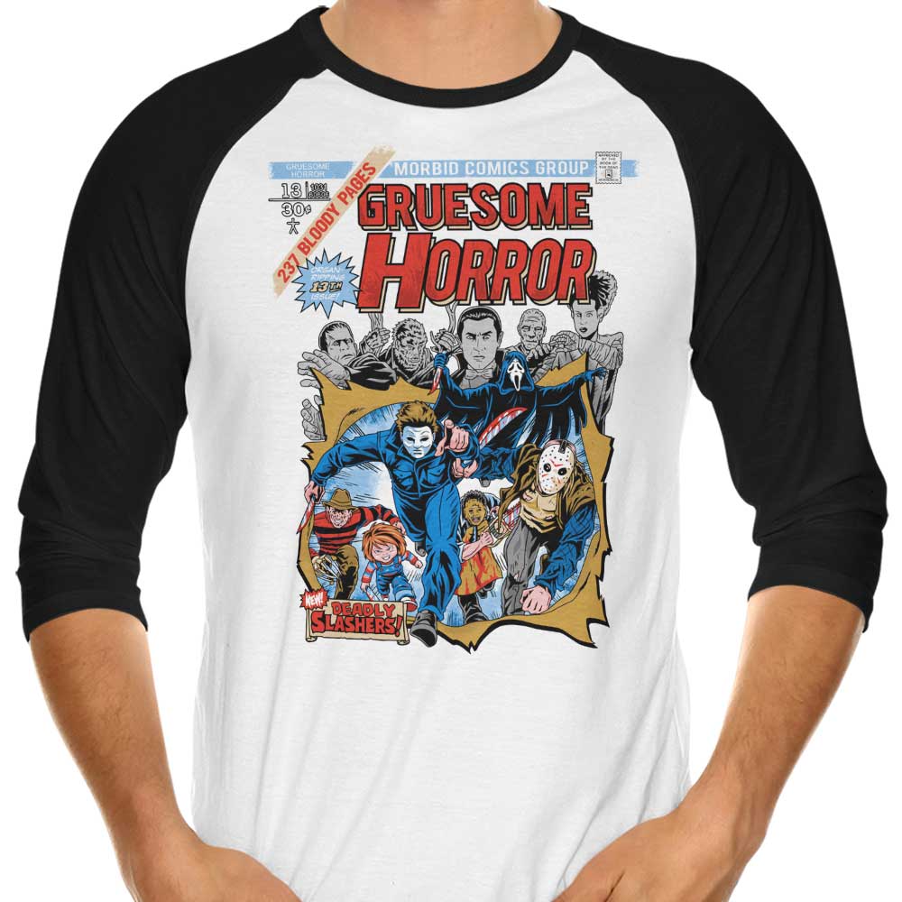Scary Gruesome Horror 3/4 Sleeve Raglan Style T-Shirt