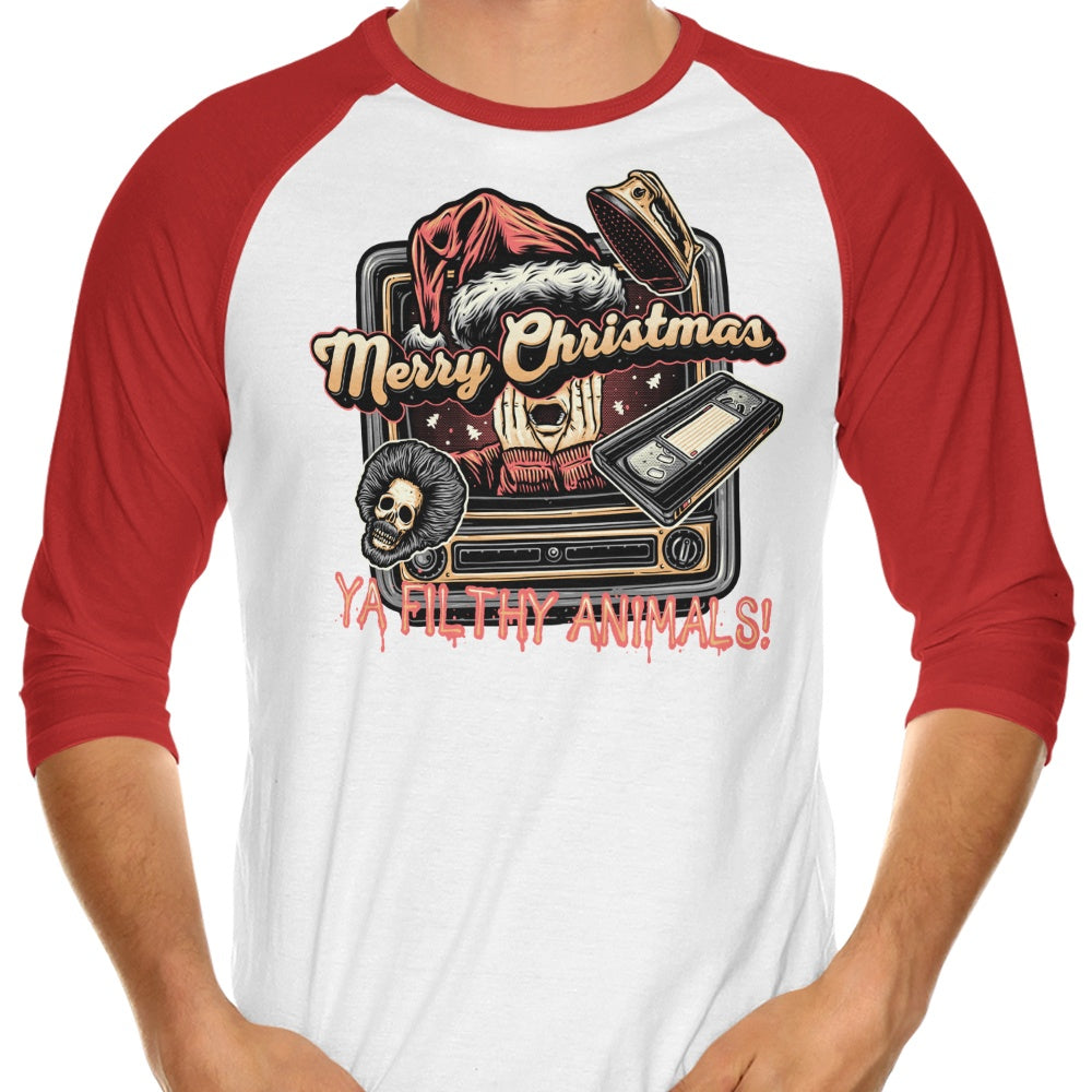 Stylish 3/4 Sleeve Raglan T-Shirt - Ya Filthy Animals Design