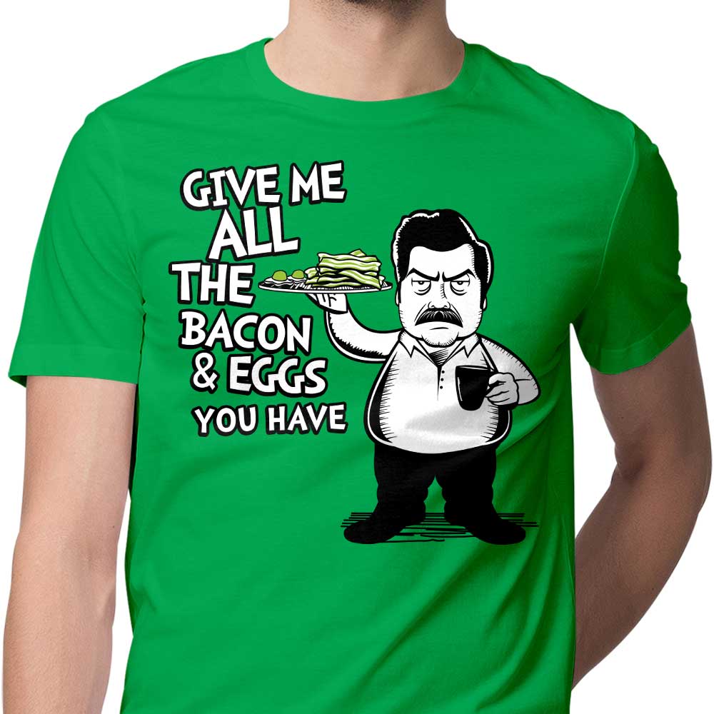 Tom Trager's Men's Bacon and Eggs T-Shirts in Various Sizes