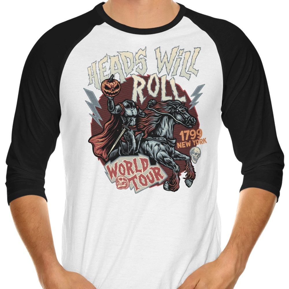 Eye - Catching 3/4 Sleeve Raglan 'Heads Will Roll' T - Shirt