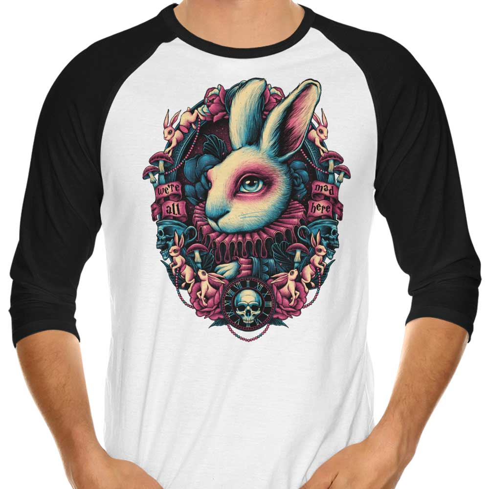 Glitchygorilla's 'Follow the White Rabbit' 3/4 Sleeve Raglan Style T-Shirt for Trendy Wear