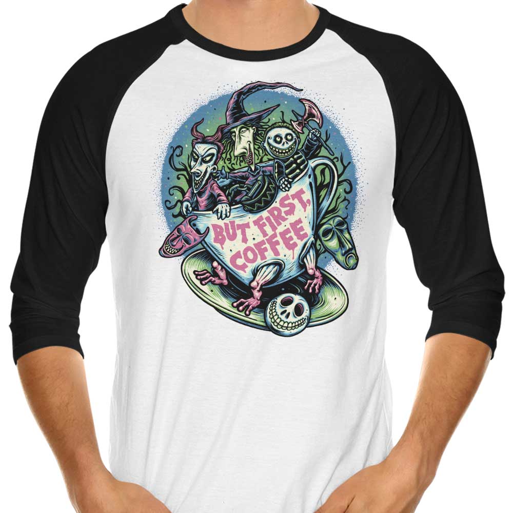 Momma Gorilla's 'But First Coffee' 3/4 Sleeve Raglan Casual T-Shirt