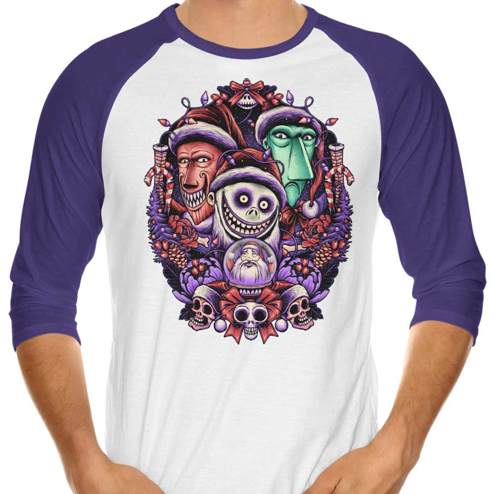 Glitchygorilla's Festive Christmas Mischief 3/4 Sleeve Raglan T-Shirt