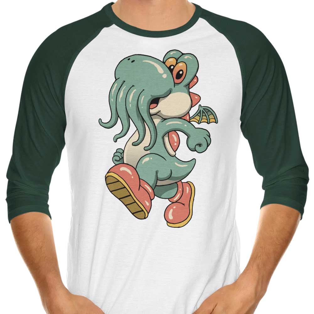 Dino Cthulhu Themed Three - Quarter Sleeve Raglan Style T - Shirt