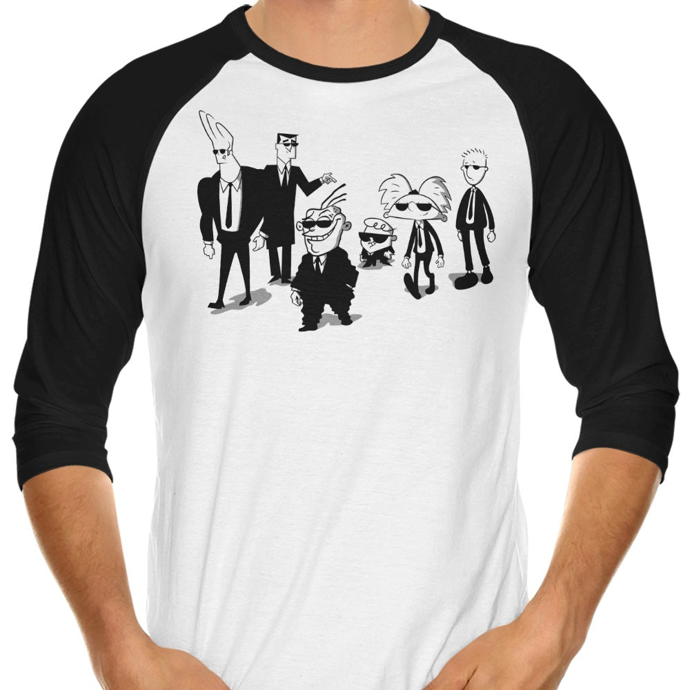 3/4 Sleeve Raglan Reservoir Cartoons Graphic T-Shirt for Fashion Enthusiasts