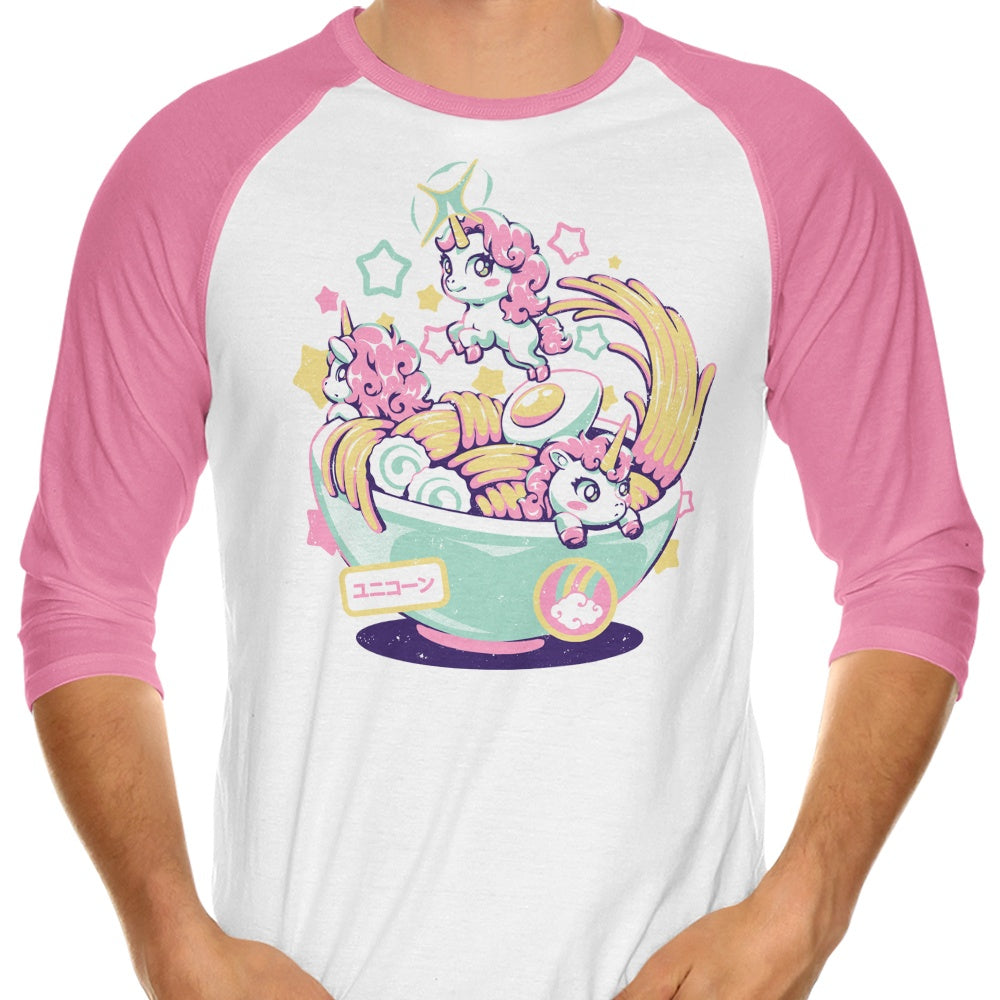 3/4 Sleeve Raglan Style Unicorn Bowl Graphic T-Shirt