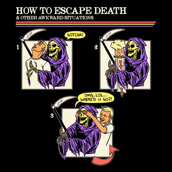 A Stylish 3/4 Sleeve Raglan T-Shirt Featuring the Concept of 'How to Escape Death'