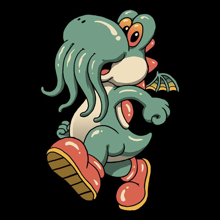 Dino Cthulhu Themed Three - Quarter Sleeve Raglan Style T - Shirt