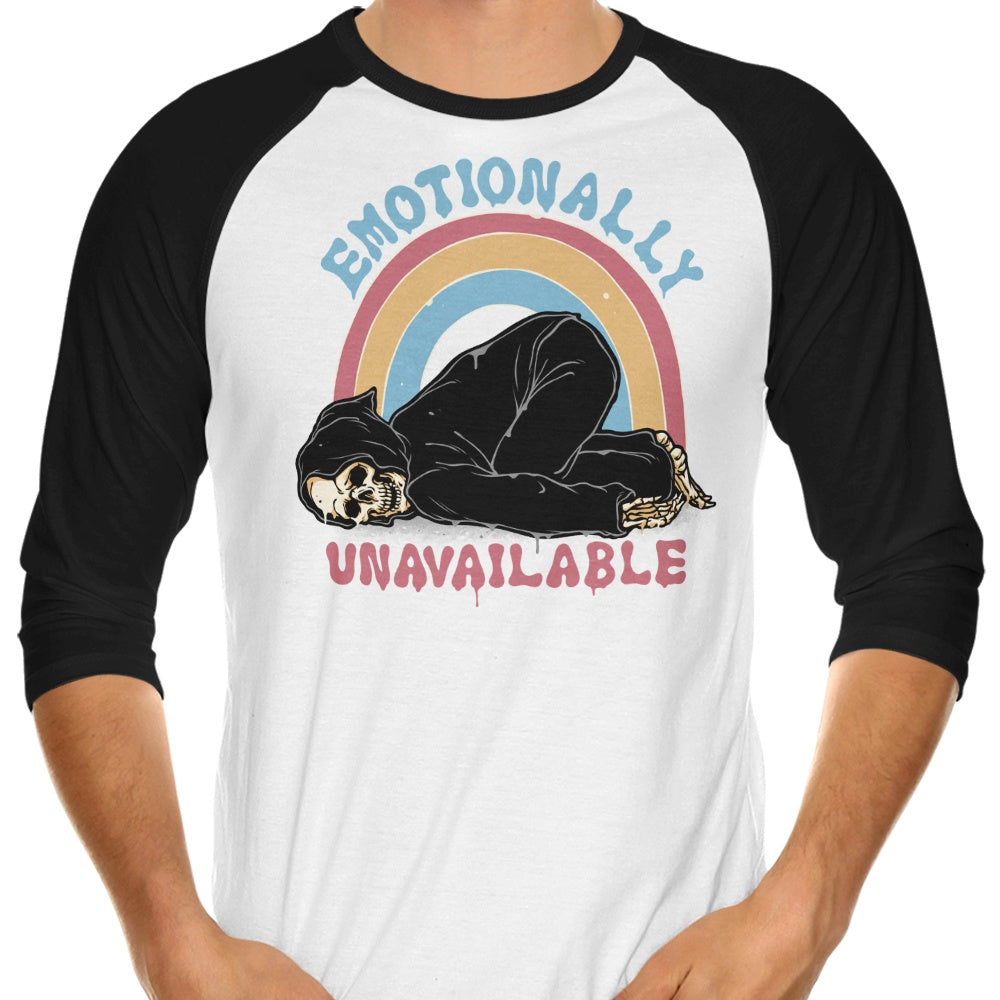 Emotionally Unavailable Three - Quarter Sleeve Raglan Style T - Shirt for Fashion Enthusiasts