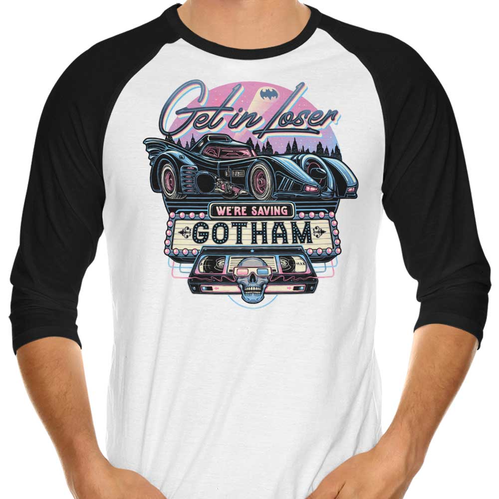 Momma Gorilla's 'We're Saving Gotham' 3/4 Sleeve Raglan Style T-Shirt for Fashion Lovers