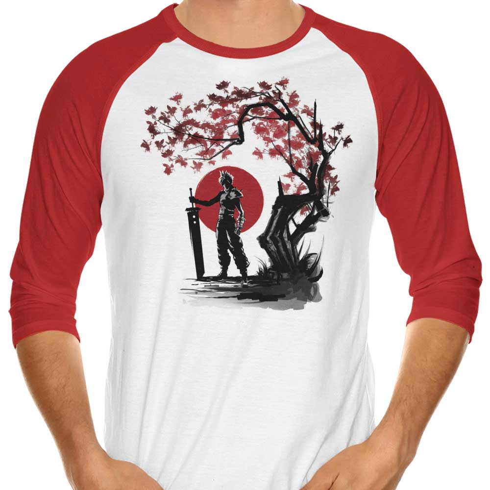3/4 Sleeve Raglan T-Shirt Featuring the Image of an Ex-Soldier Under the Sun