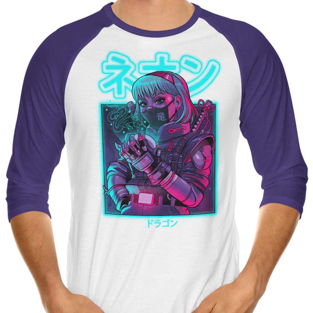 Stylish Neon Dragon Design 3/4 Sleeve Raglan Men's T-Shirt