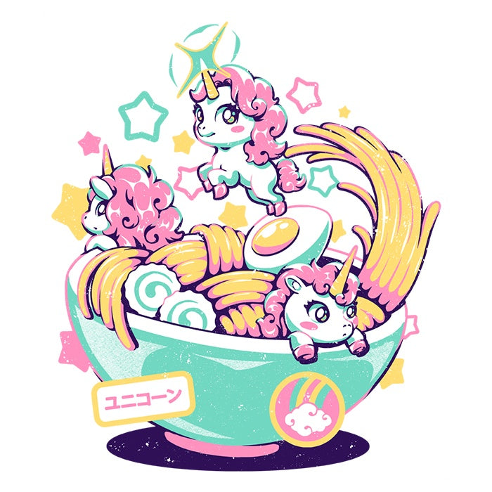 3/4 Sleeve Raglan Style Unicorn Bowl Graphic T-Shirt