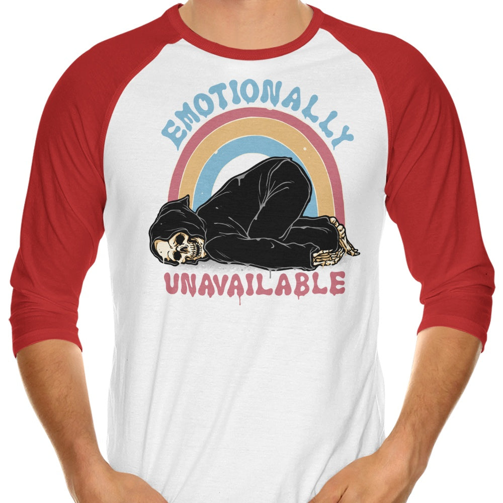 Emotionally Unavailable Three - Quarter Sleeve Raglan Style T - Shirt for Fashion Enthusiasts