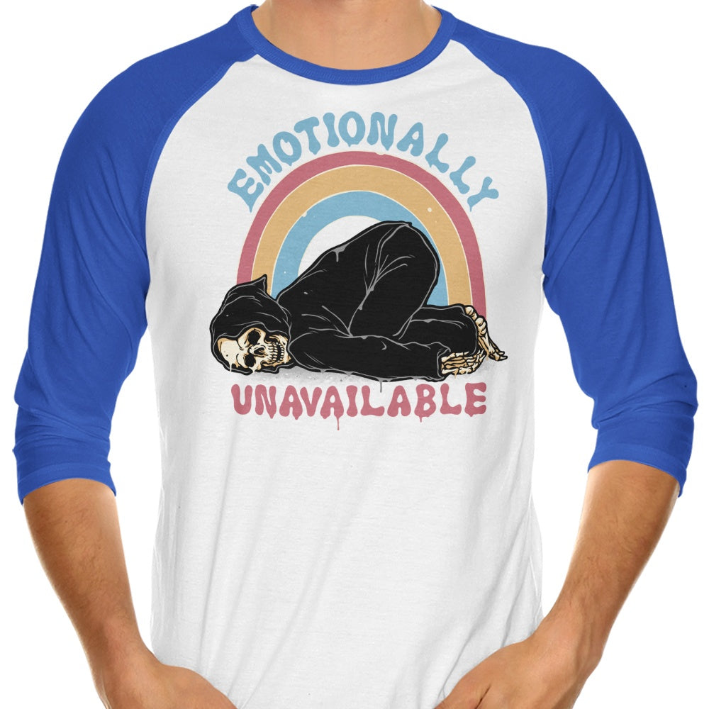 Emotionally Unavailable Three - Quarter Sleeve Raglan Style T - Shirt for Fashion Enthusiasts