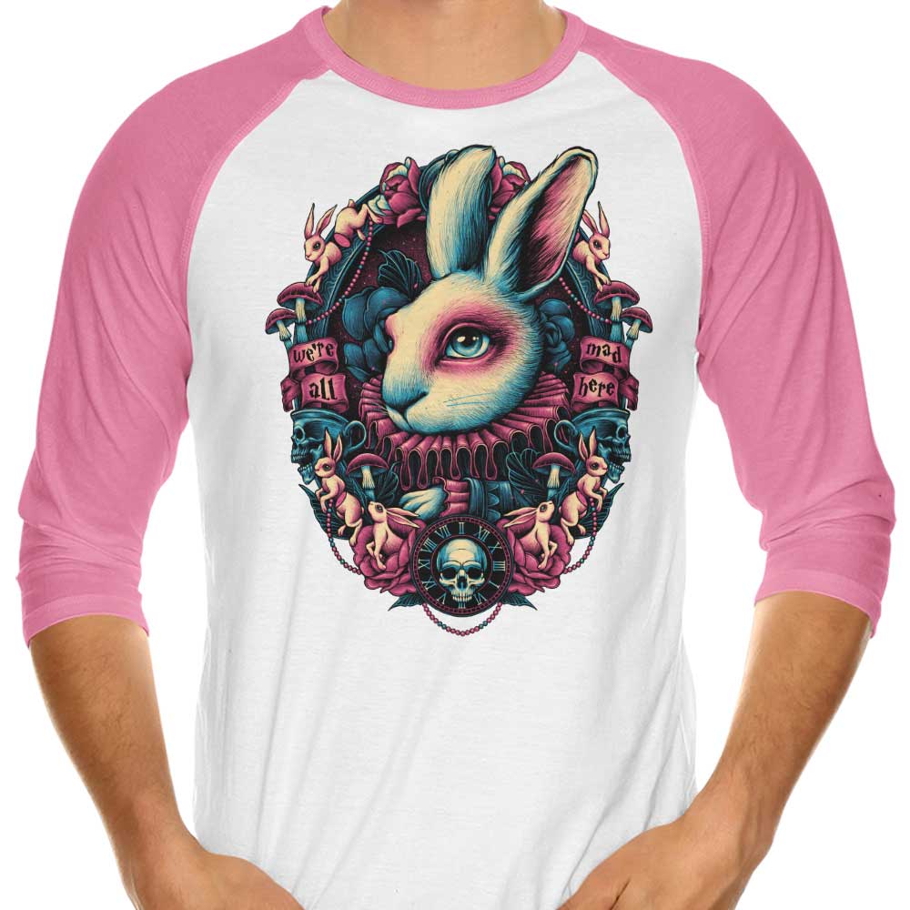 Glitchygorilla's 'Follow the White Rabbit' 3/4 Sleeve Raglan Style T-Shirt for Trendy Wear