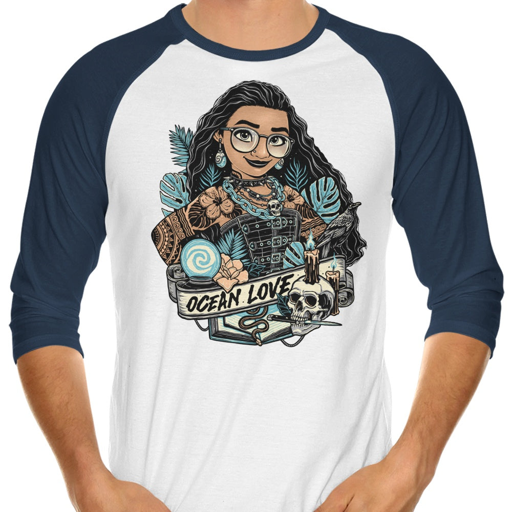 Ocean Love Themed 3/4 Sleeve Raglan Style T-Shirt for Fashion Lovers
