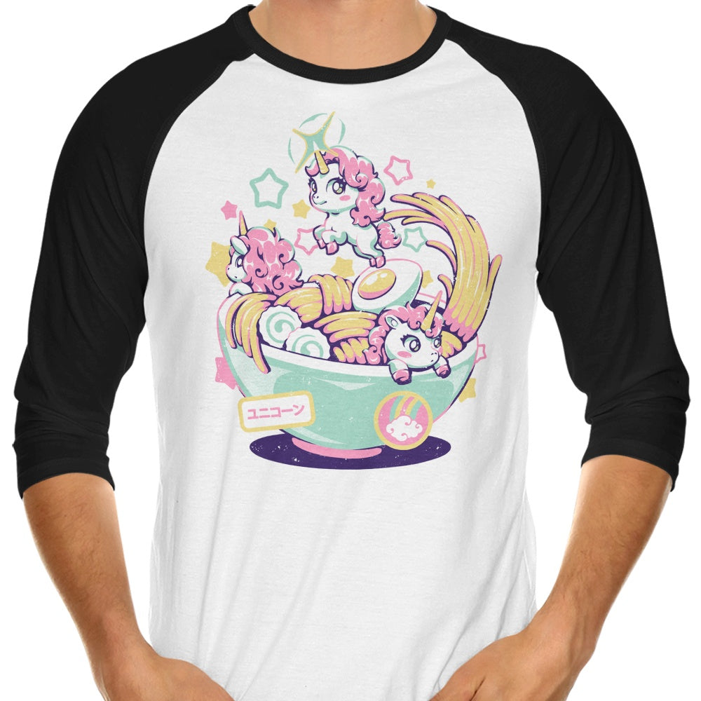 3/4 Sleeve Raglan Style Unicorn Bowl Graphic T-Shirt