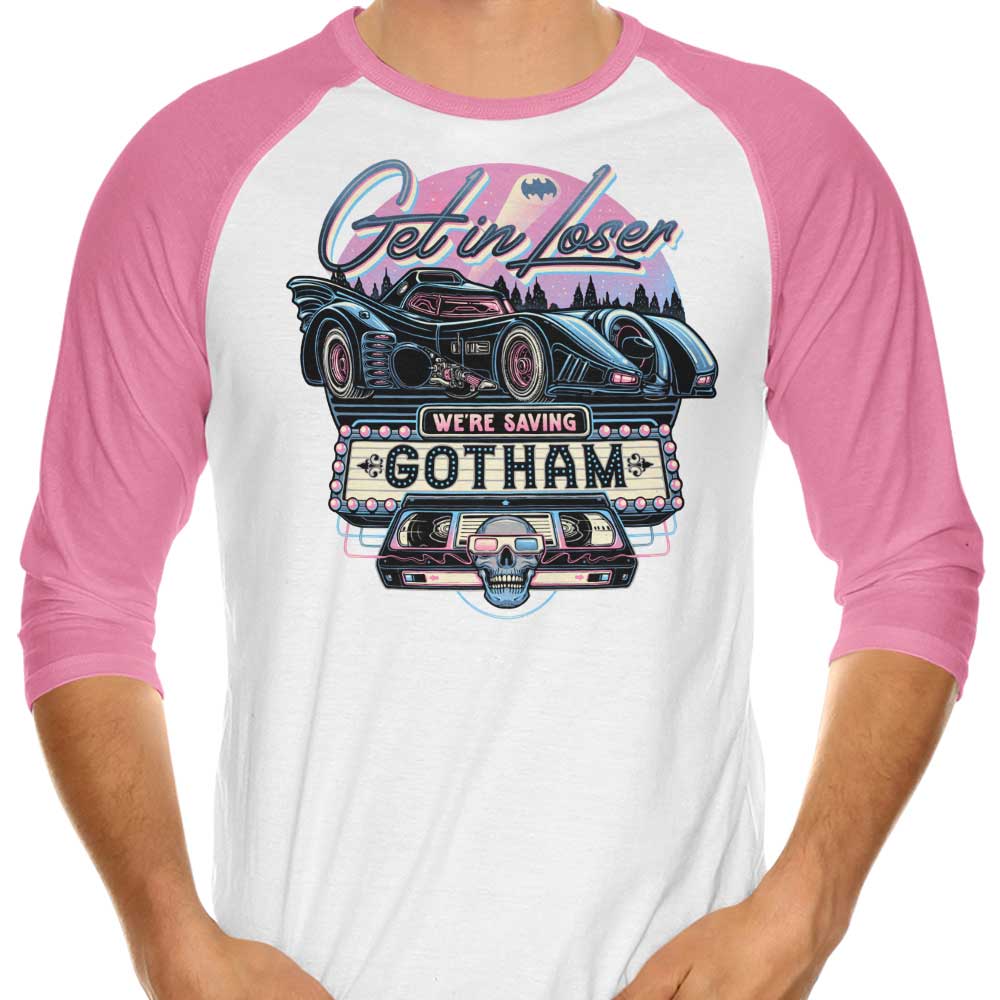 Momma Gorilla's 'We're Saving Gotham' 3/4 Sleeve Raglan Style T-Shirt for Fashion Lovers