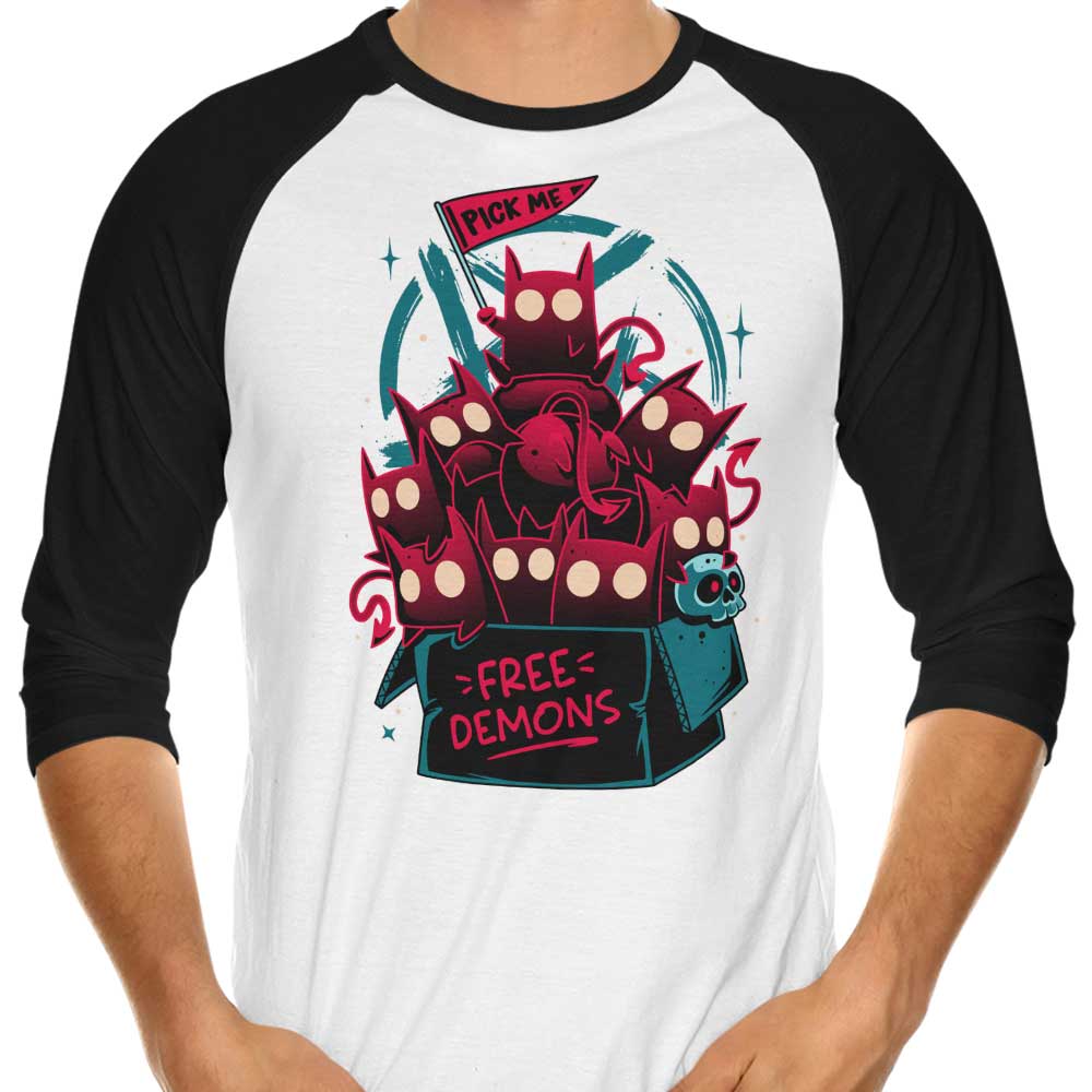 Free Demons 3/4 Sleeve Raglan Style T-Shirt for Fashion Lovers