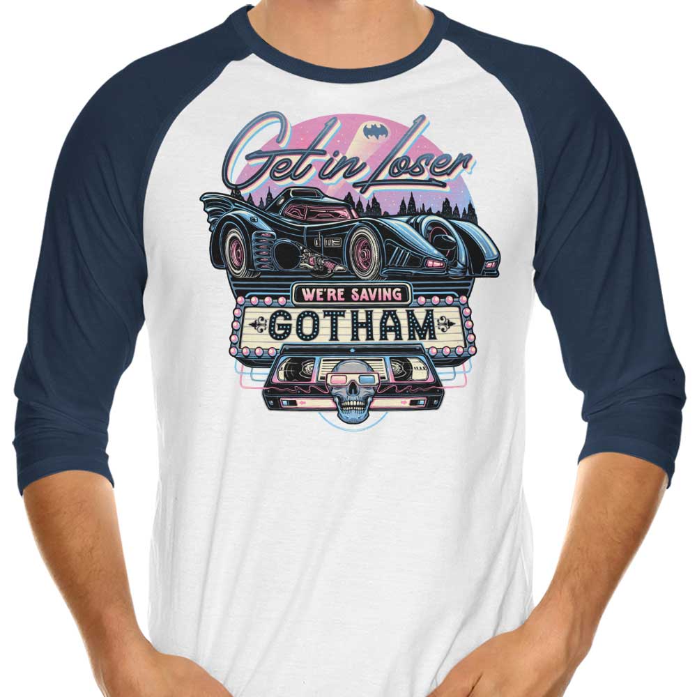 Momma Gorilla's 'We're Saving Gotham' 3/4 Sleeve Raglan Style T-Shirt for Fashion Lovers