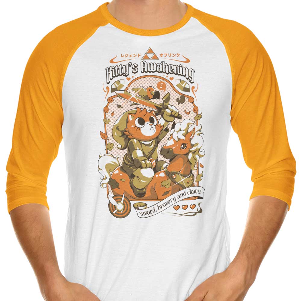 Ilustrata's Kitty's Awakening 3/4 Sleeve Raglan Stylish T-Shirt