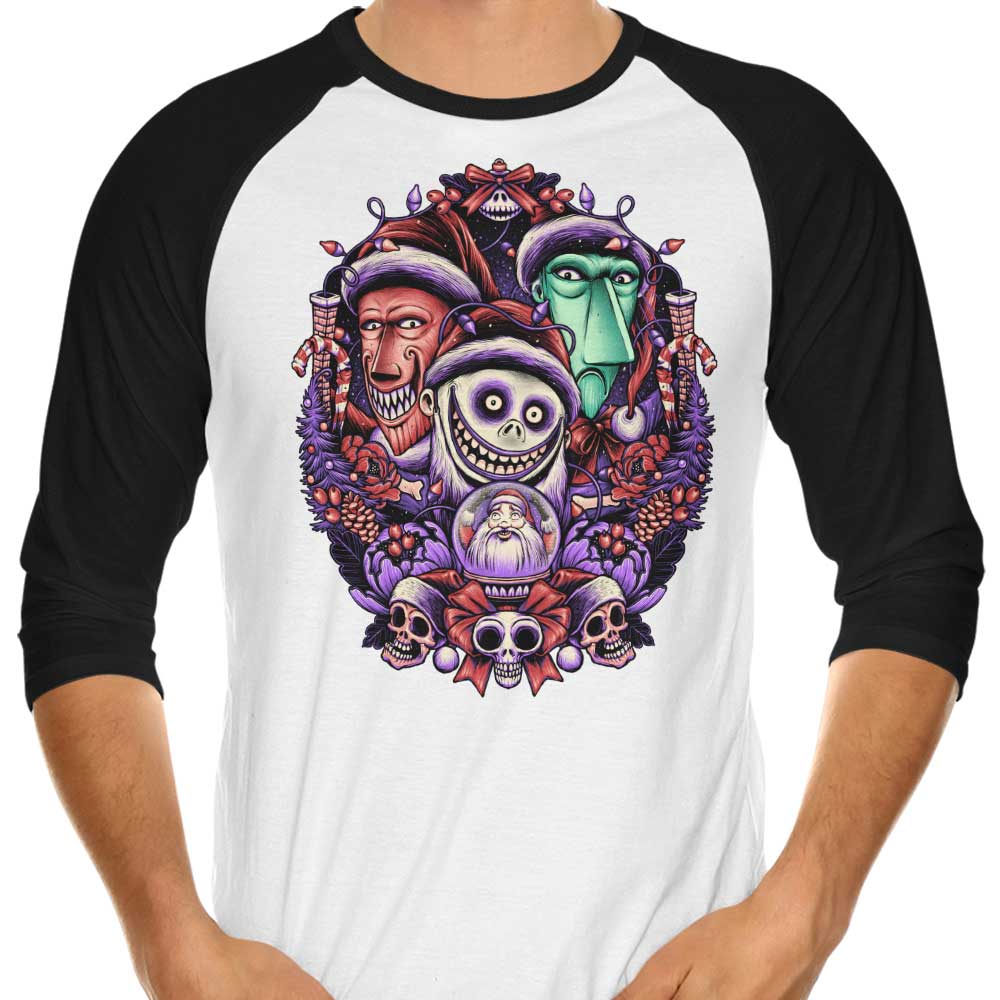 Glitchygorilla's Festive Christmas Mischief 3/4 Sleeve Raglan T-Shirt