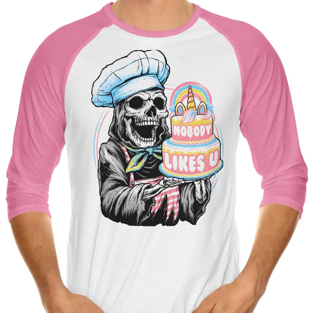 Doom Cake 3/4 Sleeve Raglan Style T-Shirt for Trendy Look